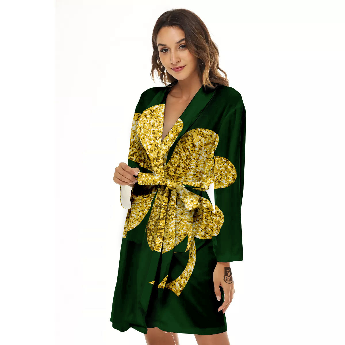 St. Patrick's Day Gold Clover Print Women's Robe-grizzshop