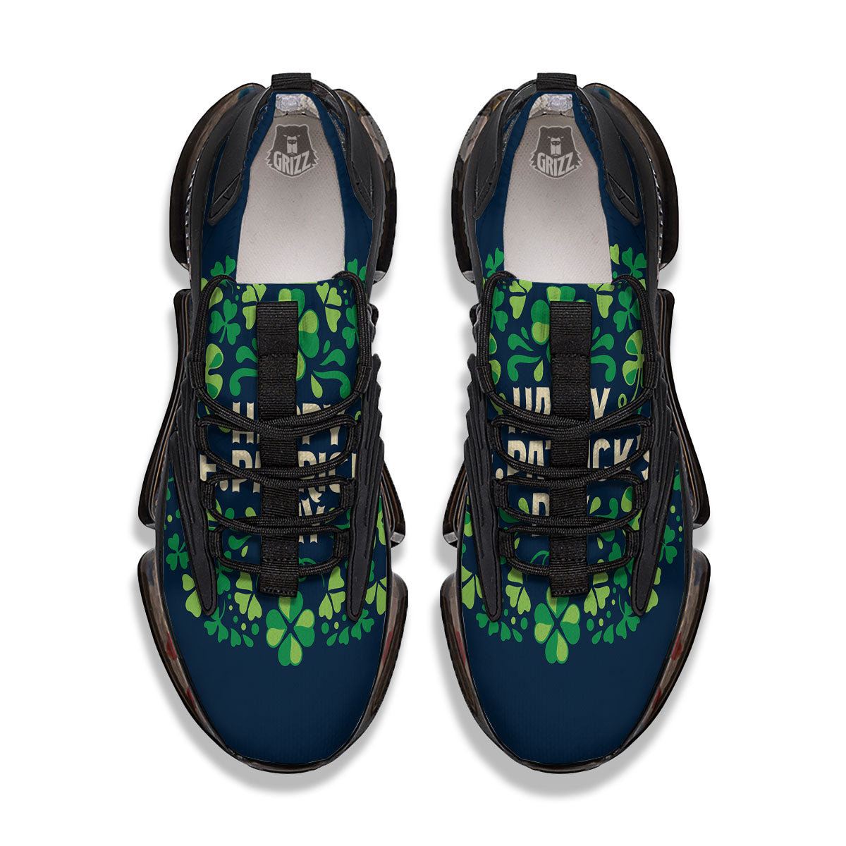 St. Patrick's Day Green Clover Print Black Gym Shoes-grizzshop