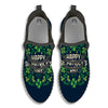 St. Patrick's Day Green Clover Print Black Walking Shoes-grizzshop