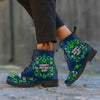 St. Patrick's Day Green Clover Print Leather Boots-grizzshop