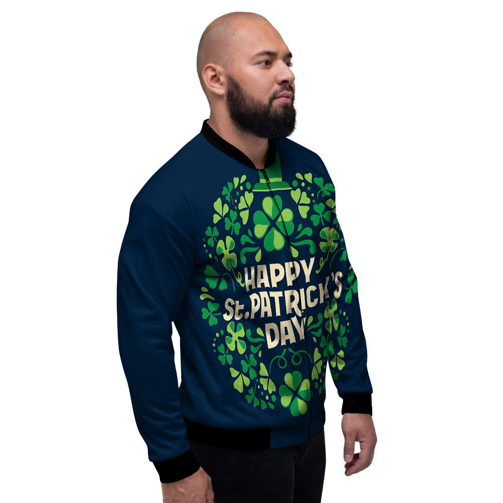 St. Patrick's Day Green Clover Print Men's Bomber Jacket-grizzshop