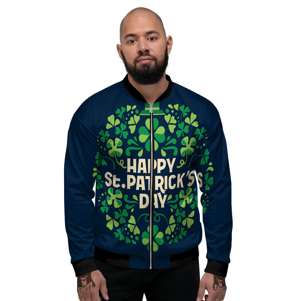 St. Patrick's Day Green Clover Print Men's Bomber Jacket-grizzshop