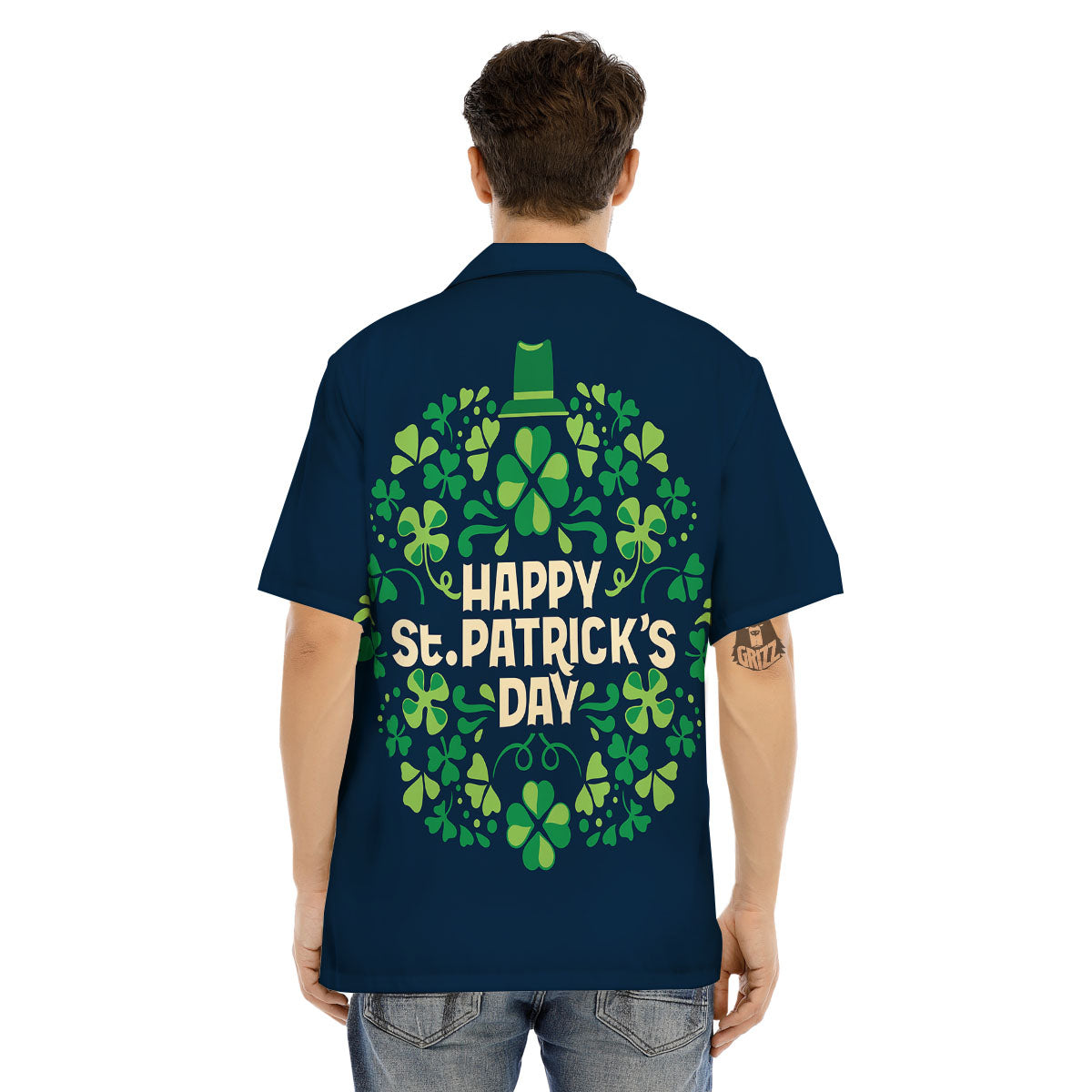 St. Patrick's Day Green Clover Print Men's Hawaiian Shirt-grizzshop