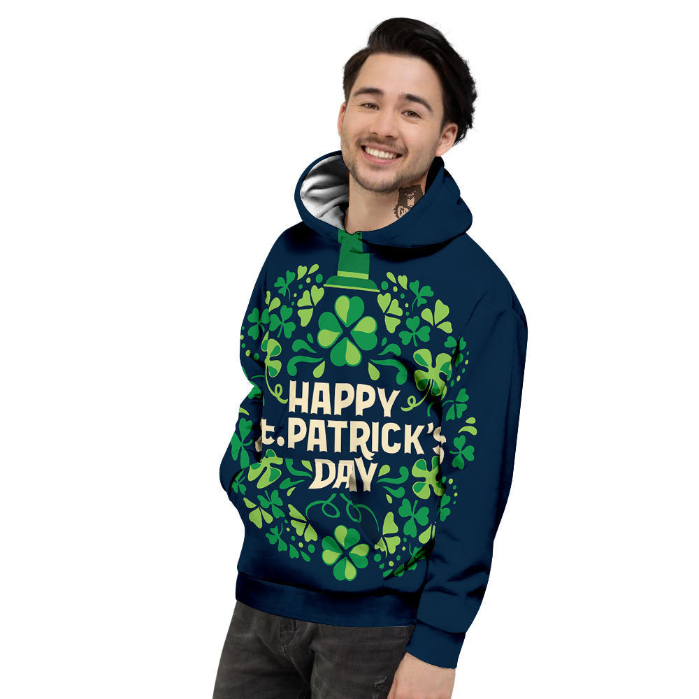 St. Patrick's Day Green Clover Print Men's Hoodie-grizzshop