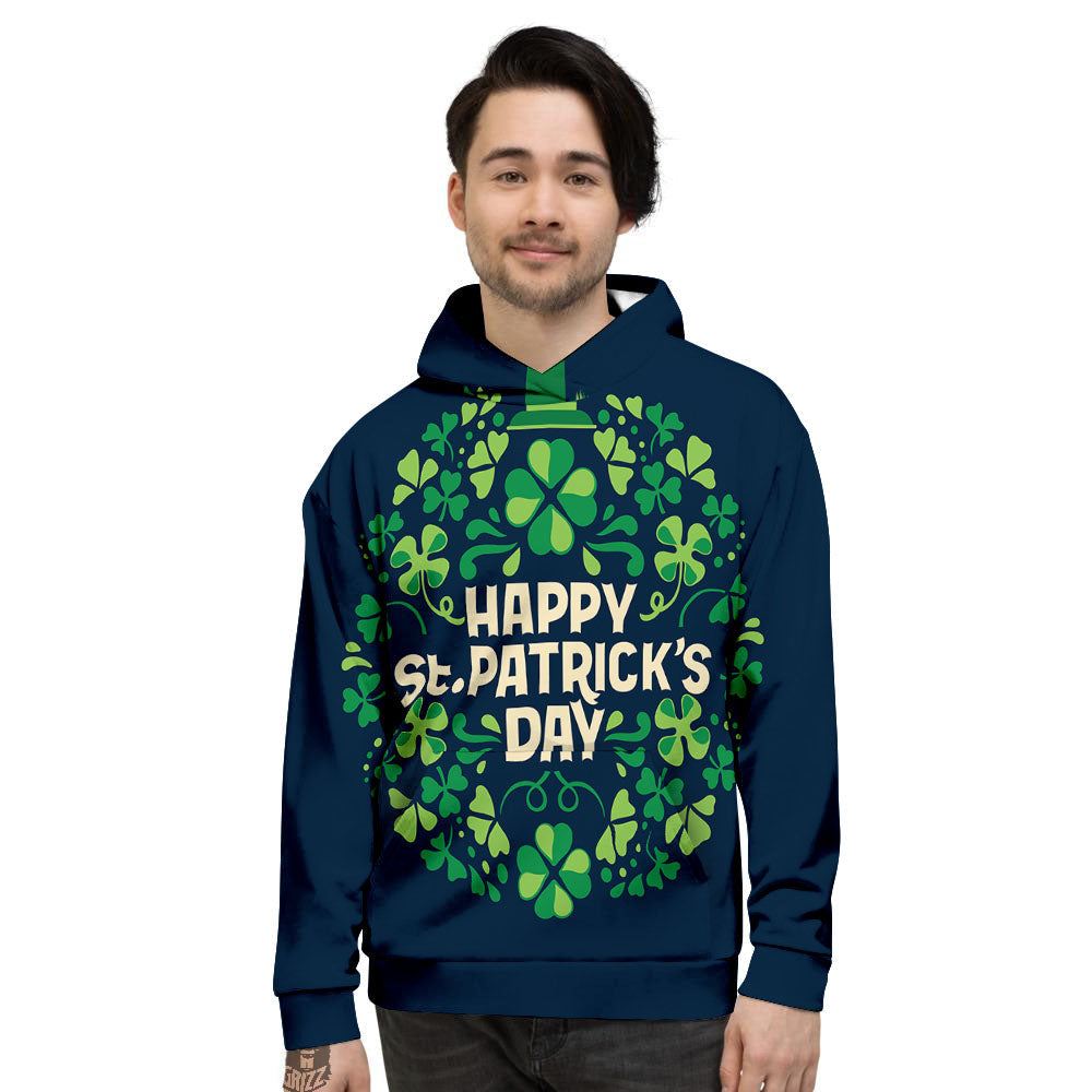 St. Patrick's Day Green Clover Print Men's Hoodie-grizzshop