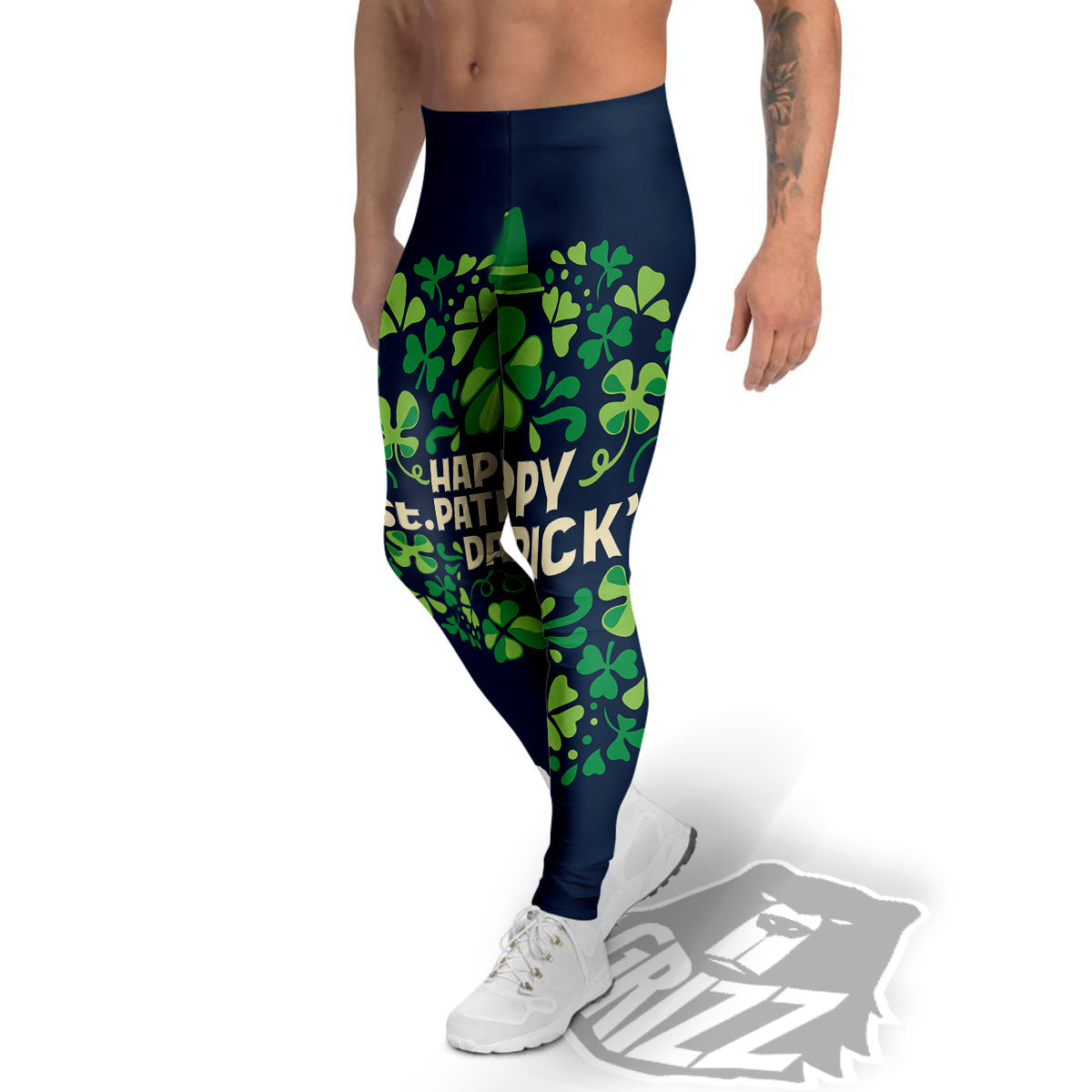 St. Patrick's Day Green Clover Print Men's Leggings-grizzshop