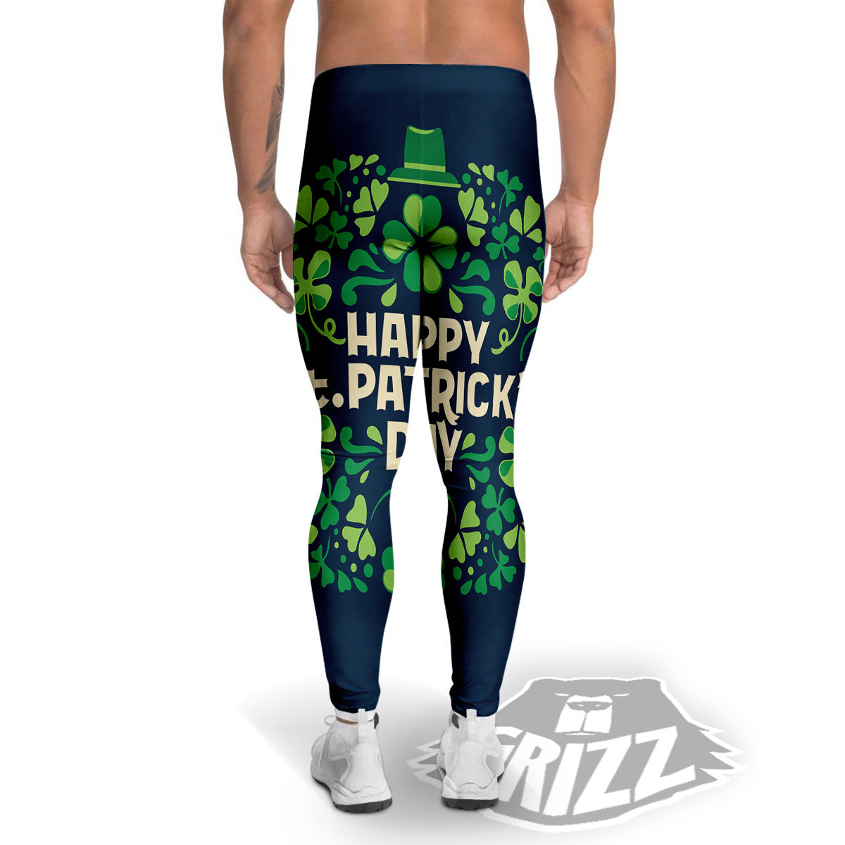 St. Patrick's Day Green Clover Print Men's Leggings-grizzshop