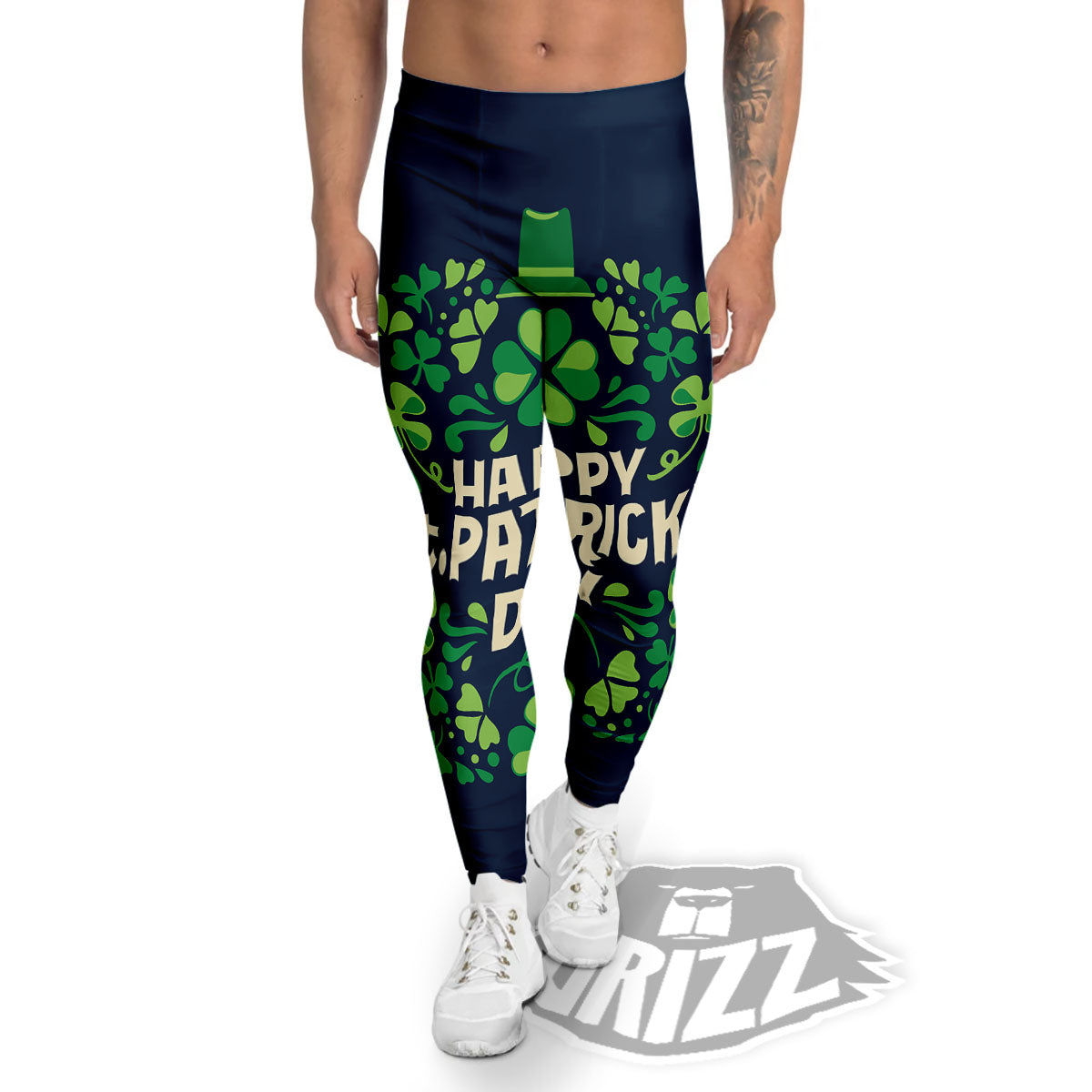 St. Patrick's Day Green Clover Print Men's Leggings-grizzshop