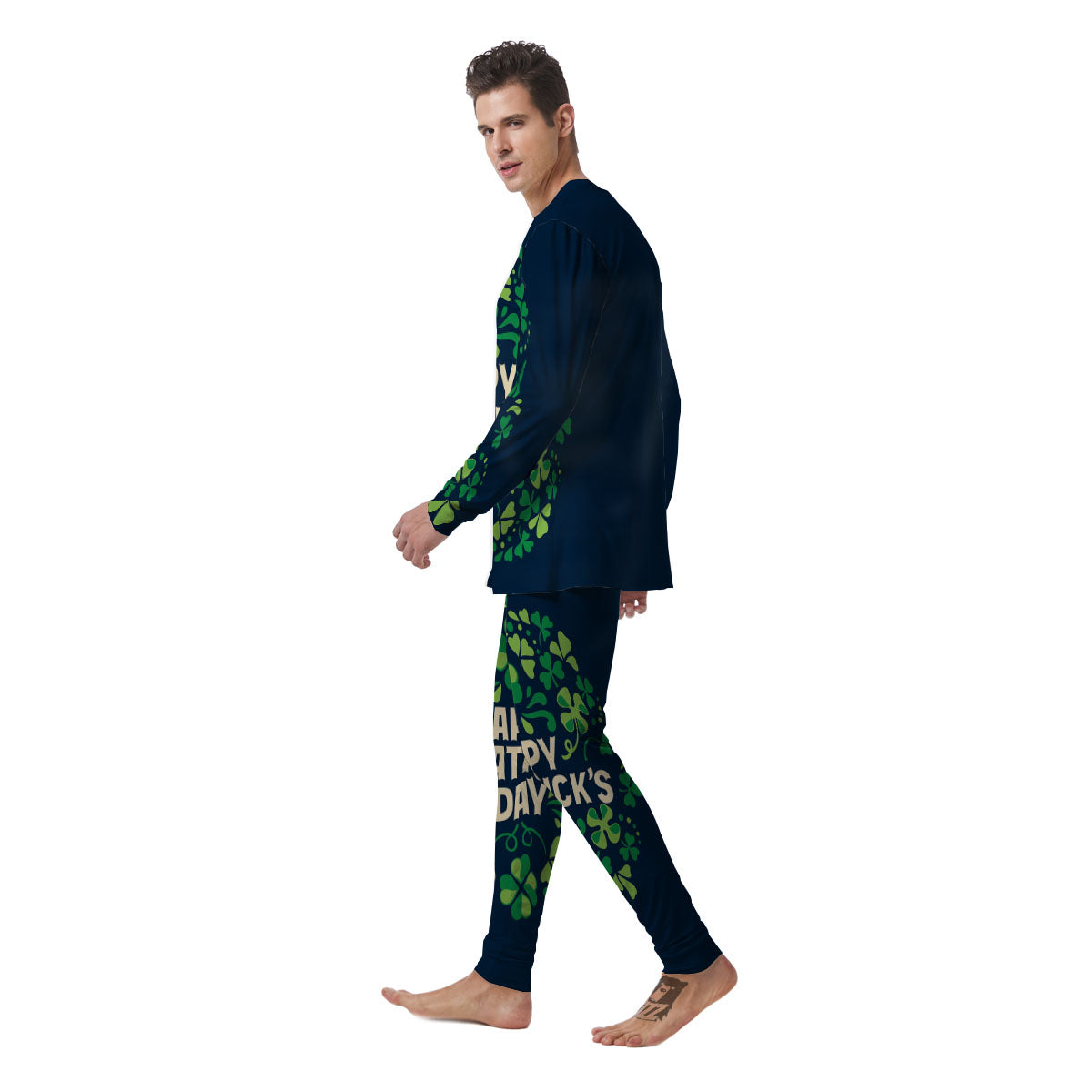 St. Patrick's Day Green Clover Print Men's Pajamas-grizzshop