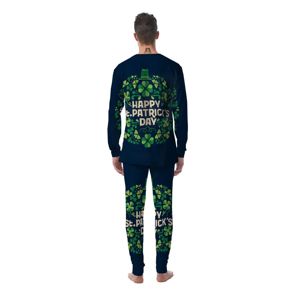 St. Patrick's Day Green Clover Print Men's Pajamas-grizzshop