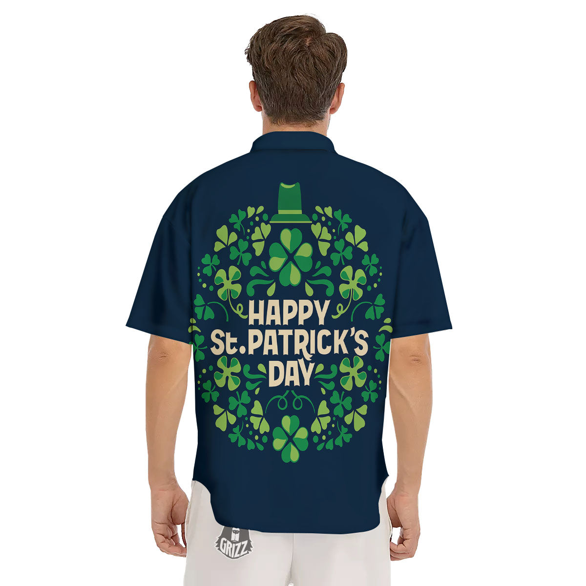 St. Patrick's Day Green Clover Print Men's Short Sleeve Shirts-grizzshop