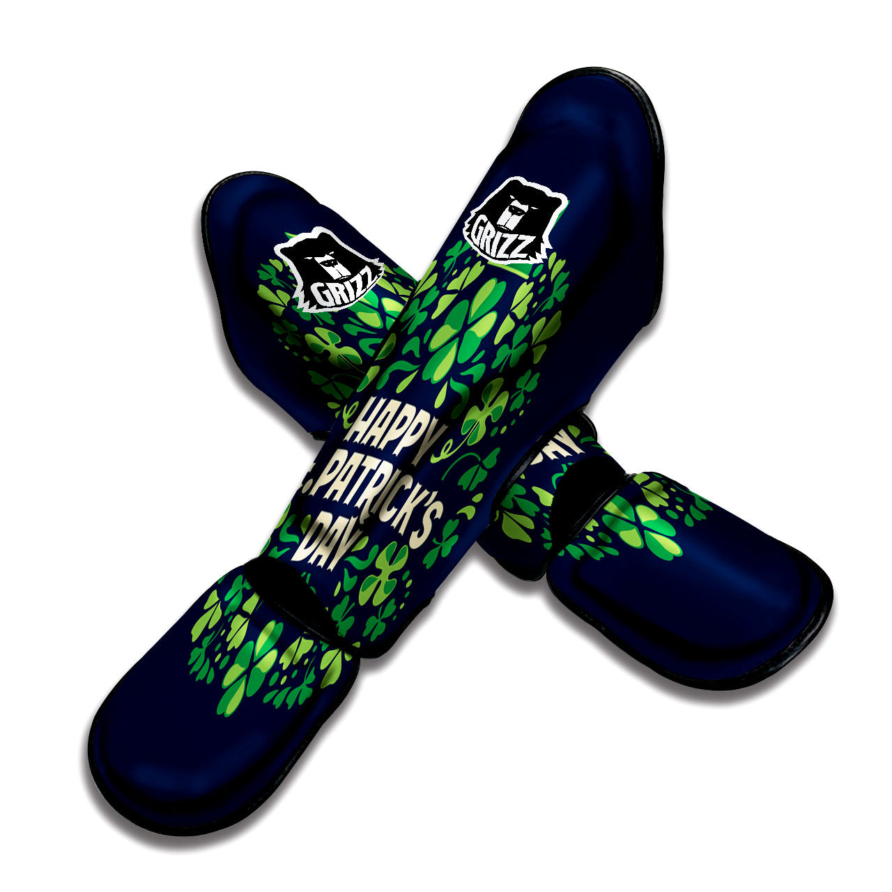 St. Patrick's Day Green Clover Print Muay Thai Shin Guards-grizzshop