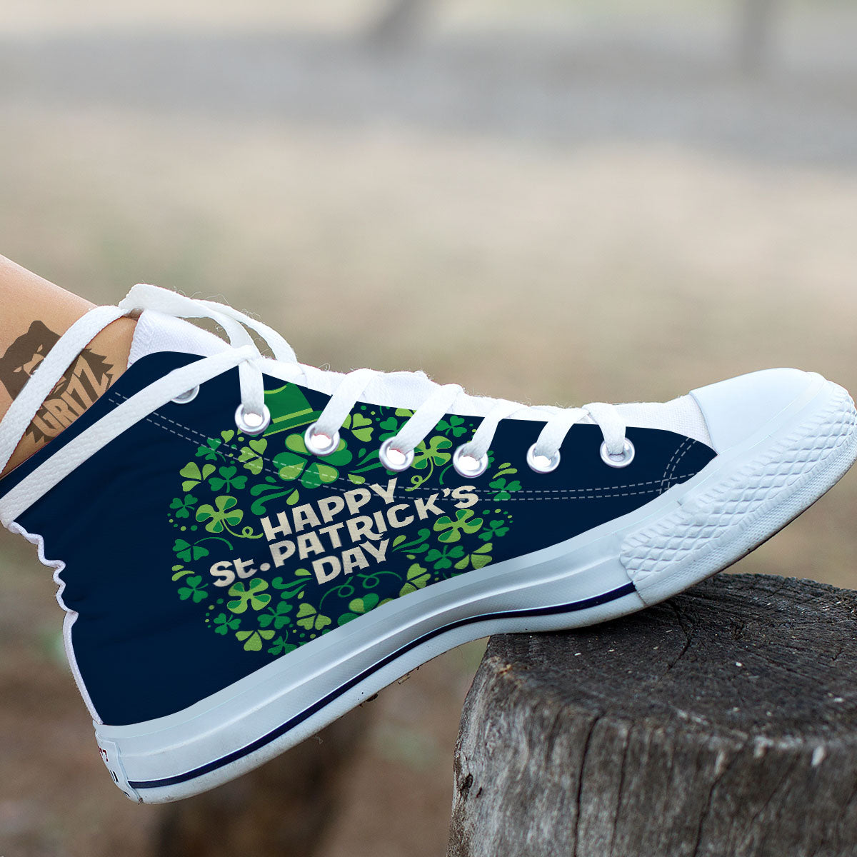 St. Patrick's Day Green Clover Print White High Top Shoes-grizzshop