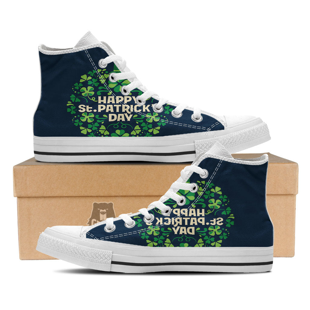 St. Patrick's Day Green Clover Print White High Top Shoes-grizzshop