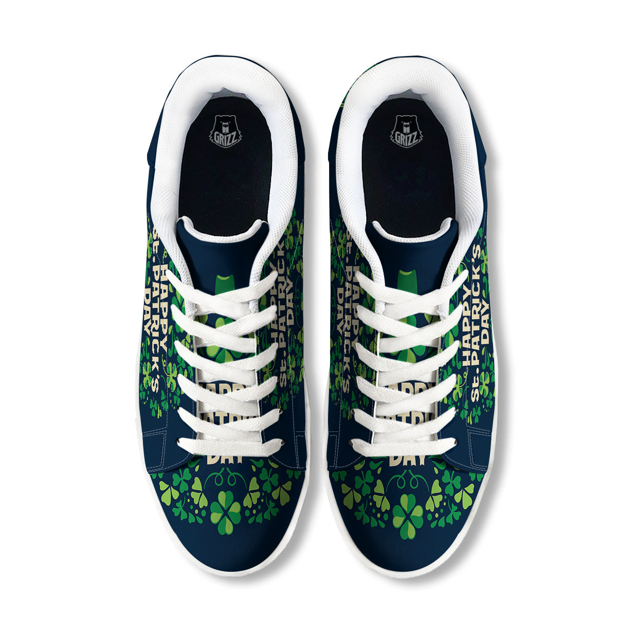 St. Patrick's Day Green Clover Print White Low Top Sneakers-grizzshop