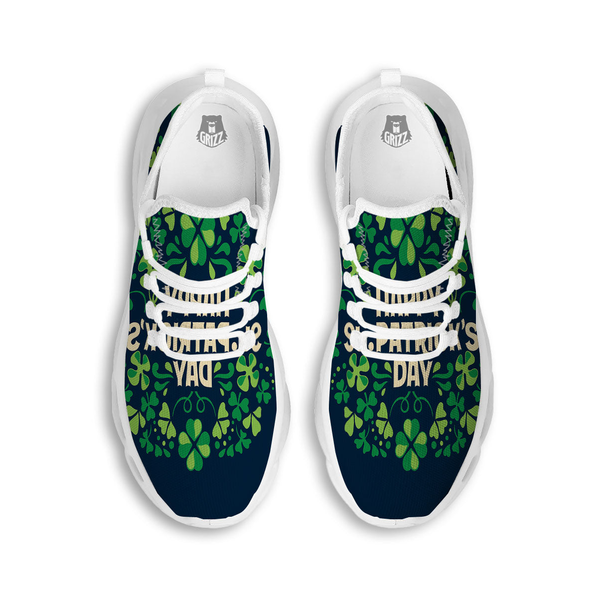 St. Patrick's Day Green Clover Print White Running Shoes-grizzshop