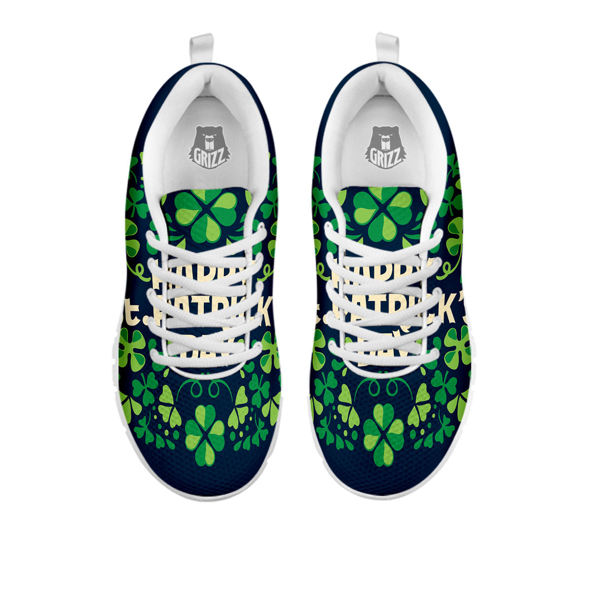 St. Patrick's Day Green Clover Print White Sneaker-grizzshop