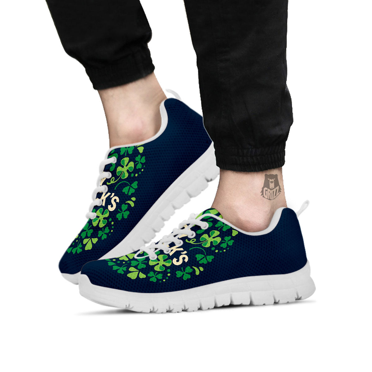 St. Patrick's Day Green Clover Print White Sneaker-grizzshop