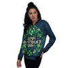 St. Patrick's Day Green Clover Print Women's Bomber Jacket-grizzshop