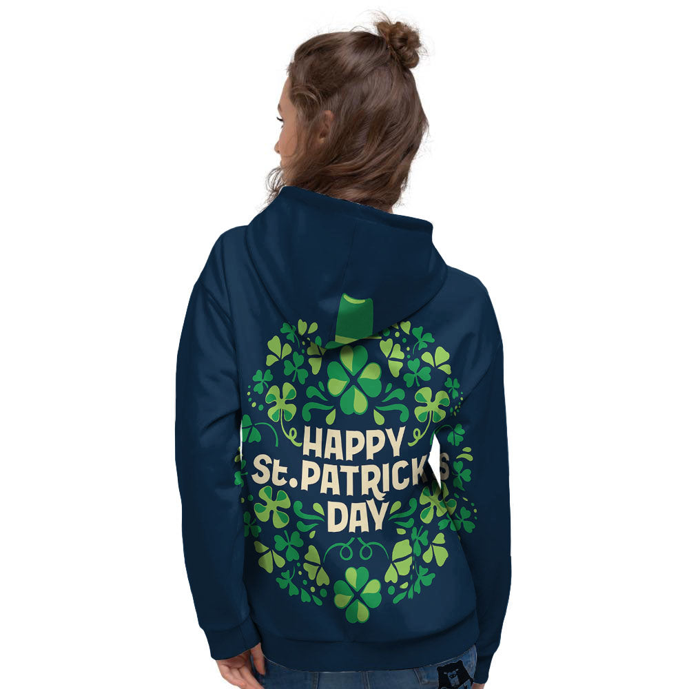 St. Patrick's Day Green Clover Print Women's Hoodie-grizzshop