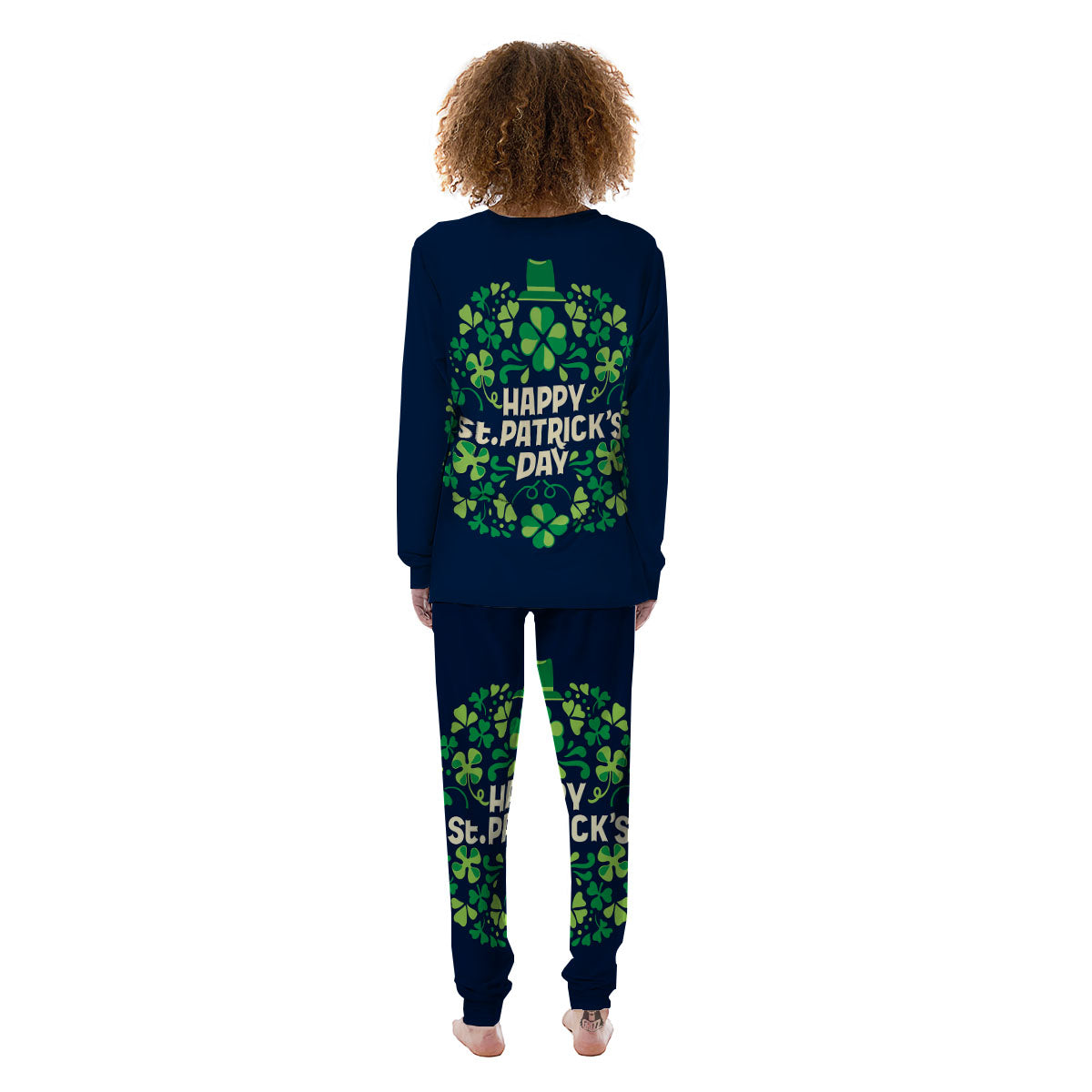 St. Patrick's Day Green Clover Print Women's Pajamas-grizzshop