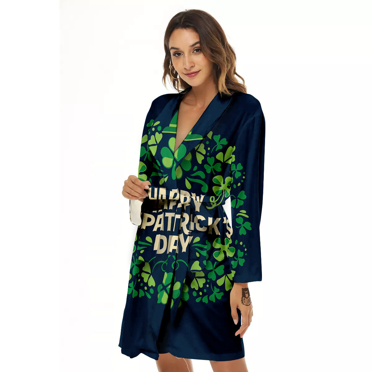 St. Patrick's Day Green Clover Print Women's Robe-grizzshop