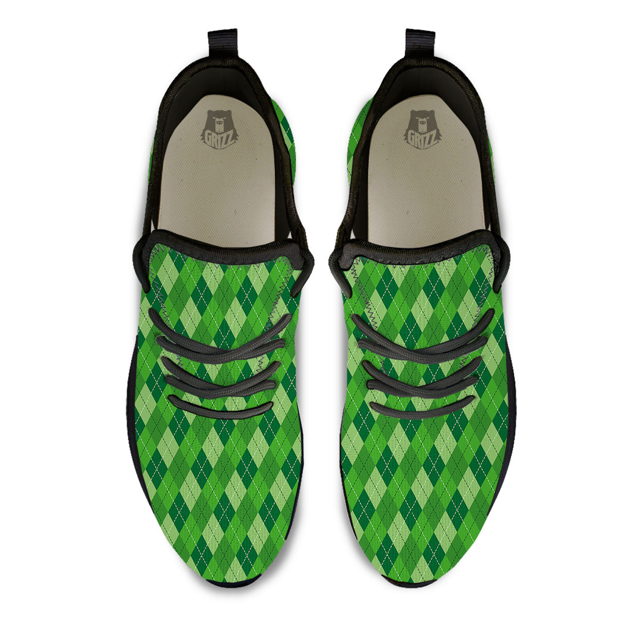 St. Patrick's Day Green Plaid Print Black Athletic Shoes-grizzshop