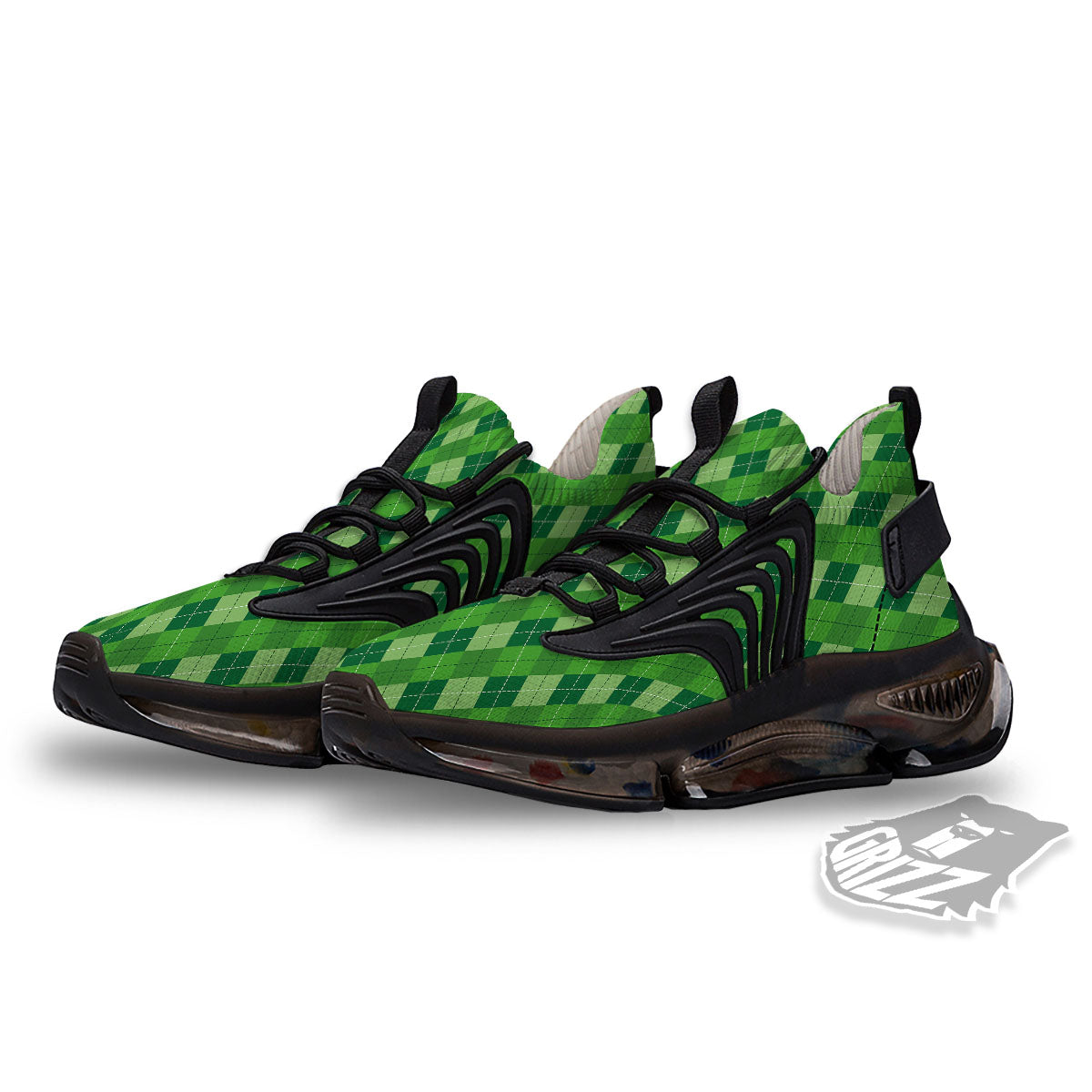 St. Patrick's Day Green Plaid Print Black Gym Shoes-grizzshop