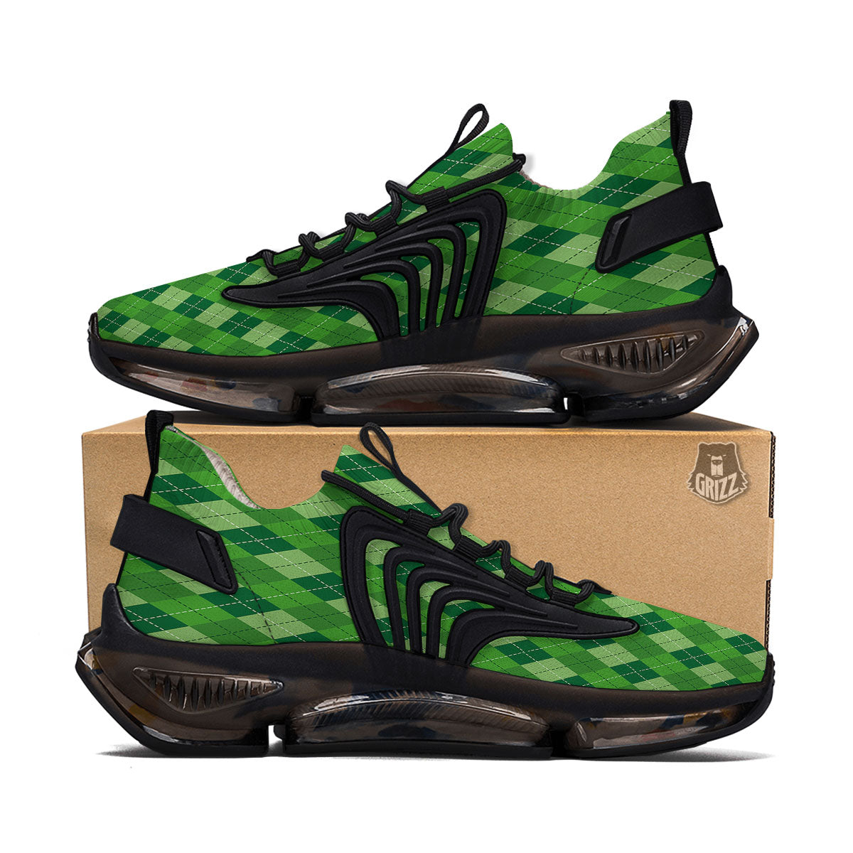 St. Patrick's Day Green Plaid Print Black Gym Shoes-grizzshop