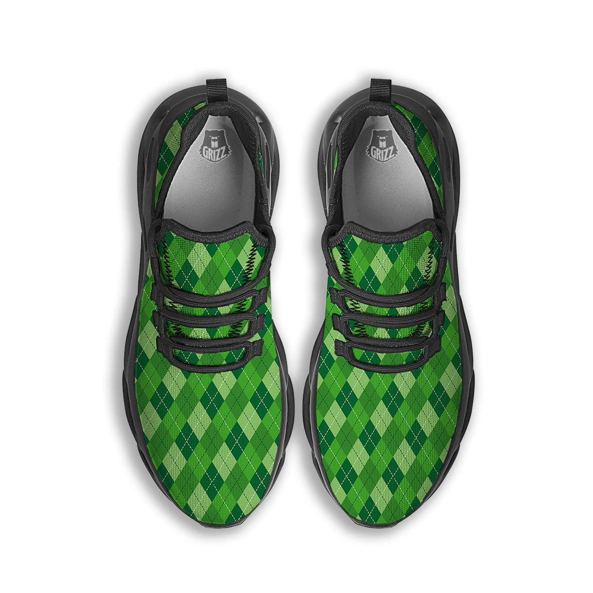 St. Patrick's Day Green Plaid Print Black Running Shoes-grizzshop