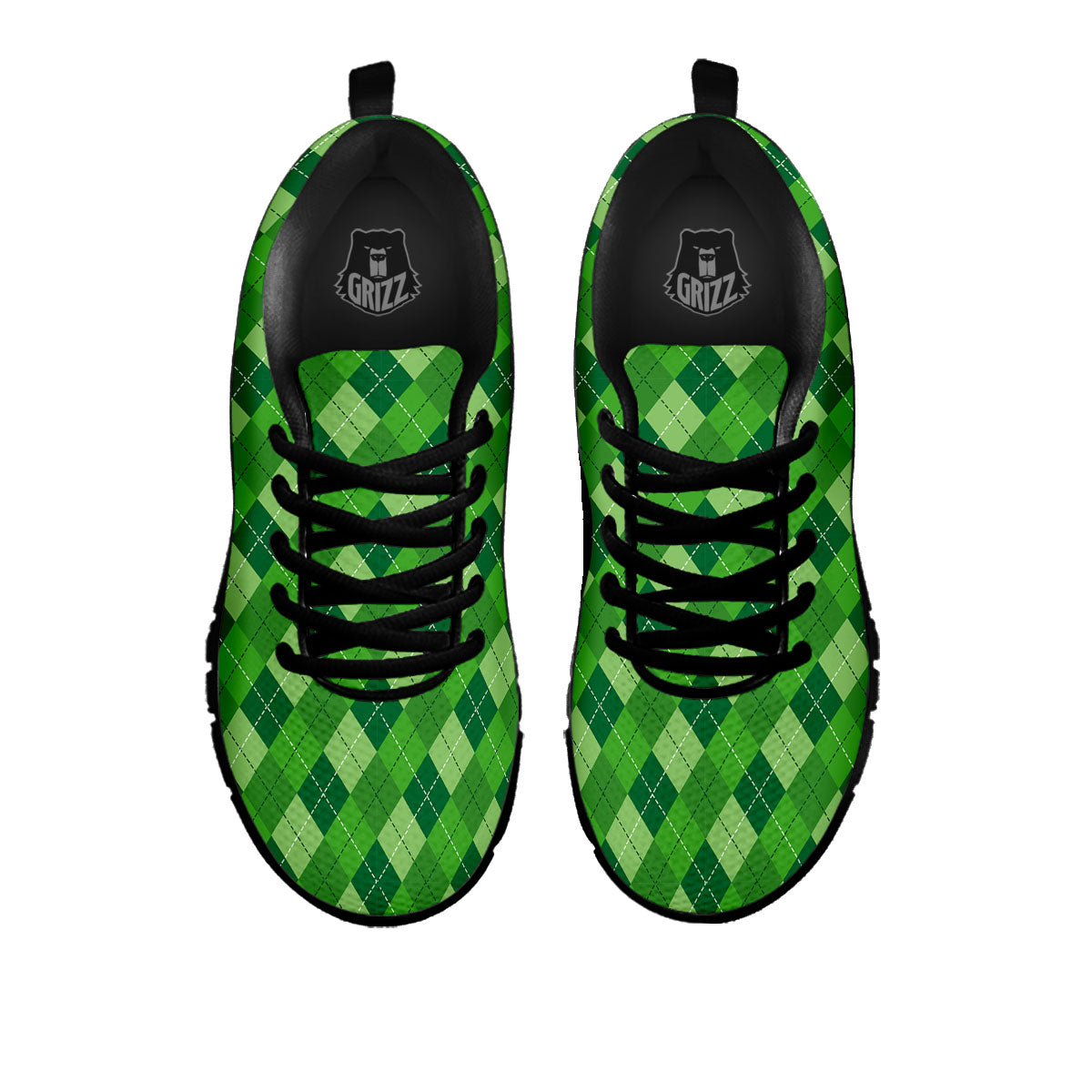 St. Patrick's Day Green Plaid Print Black Sneaker-grizzshop