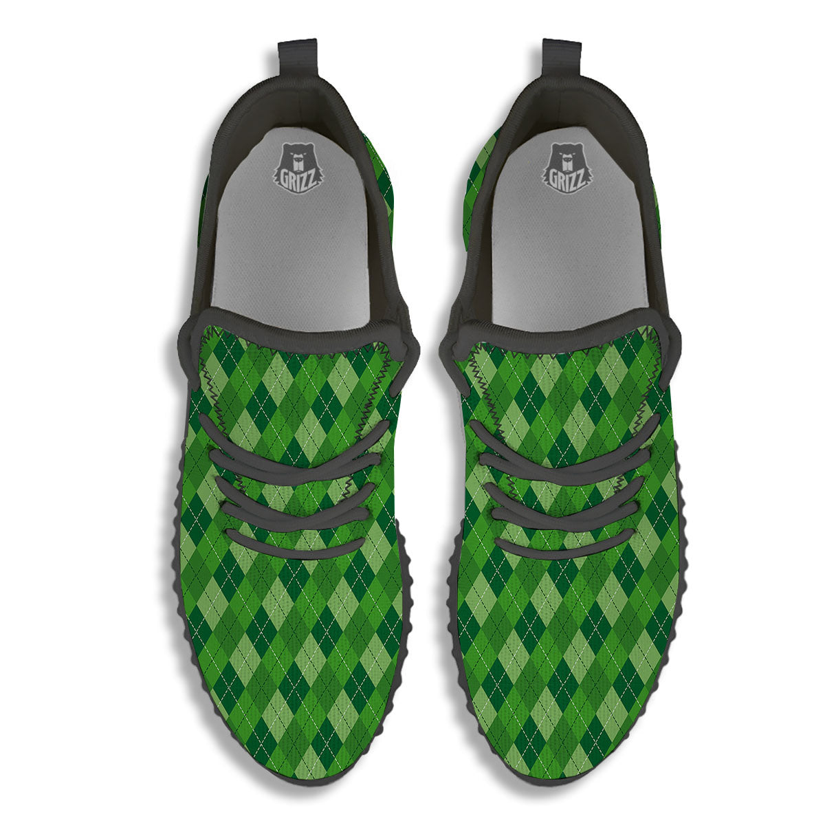 St. Patrick's Day Green Plaid Print Black Walking Shoes-grizzshop