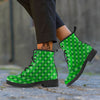 St. Patrick's Day Green Plaid Print Leather Boots-grizzshop
