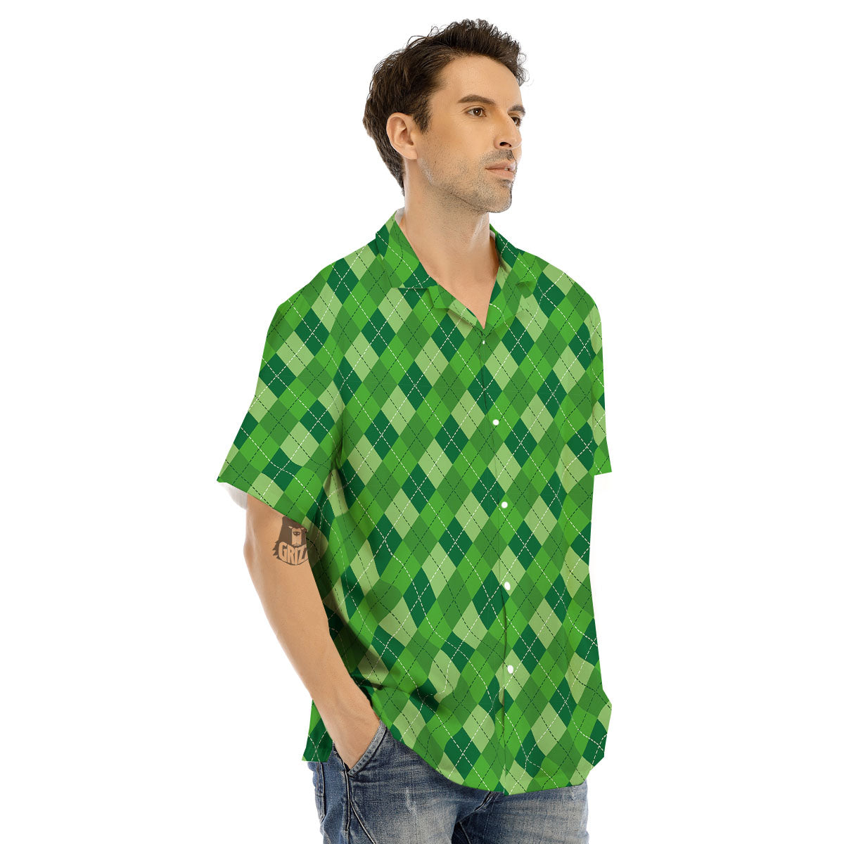 St. Patrick's Day Green Plaid Print Men's Hawaiian Shirt-grizzshop