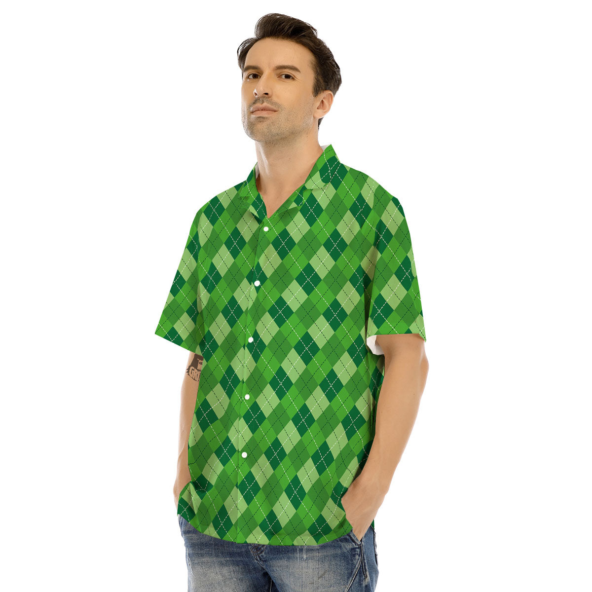 St. Patrick's Day Green Plaid Print Men's Hawaiian Shirt-grizzshop