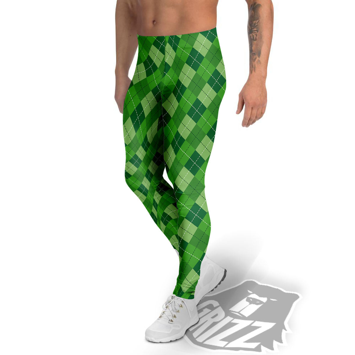 St. Patrick's Day Green Plaid Print Men's Leggings-grizzshop