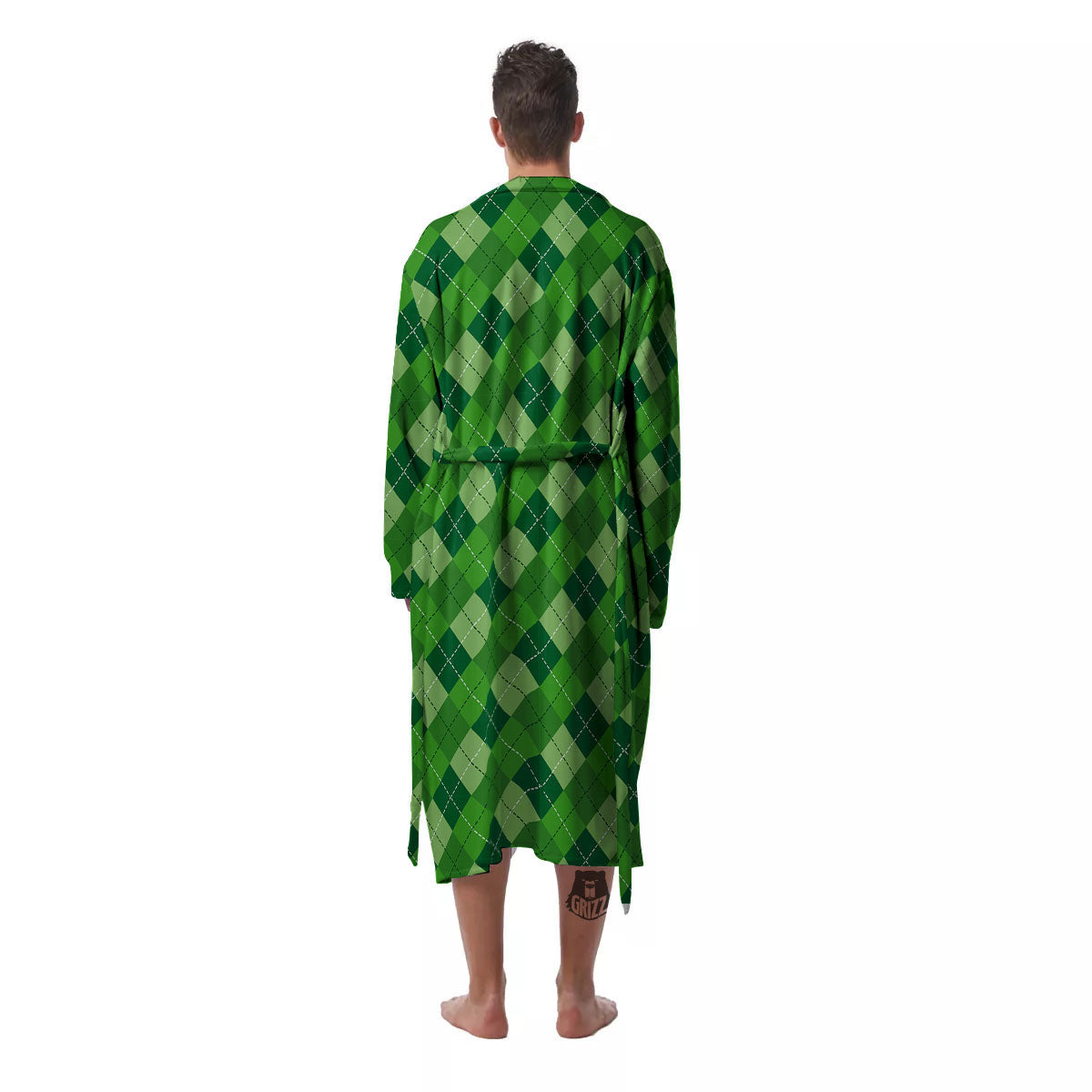 St. Patrick's Day Green Plaid Print Men's Robe-grizzshop