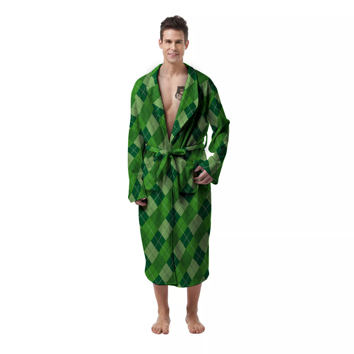 St. Patrick's Day Green Plaid Print Men's Robe-grizzshop