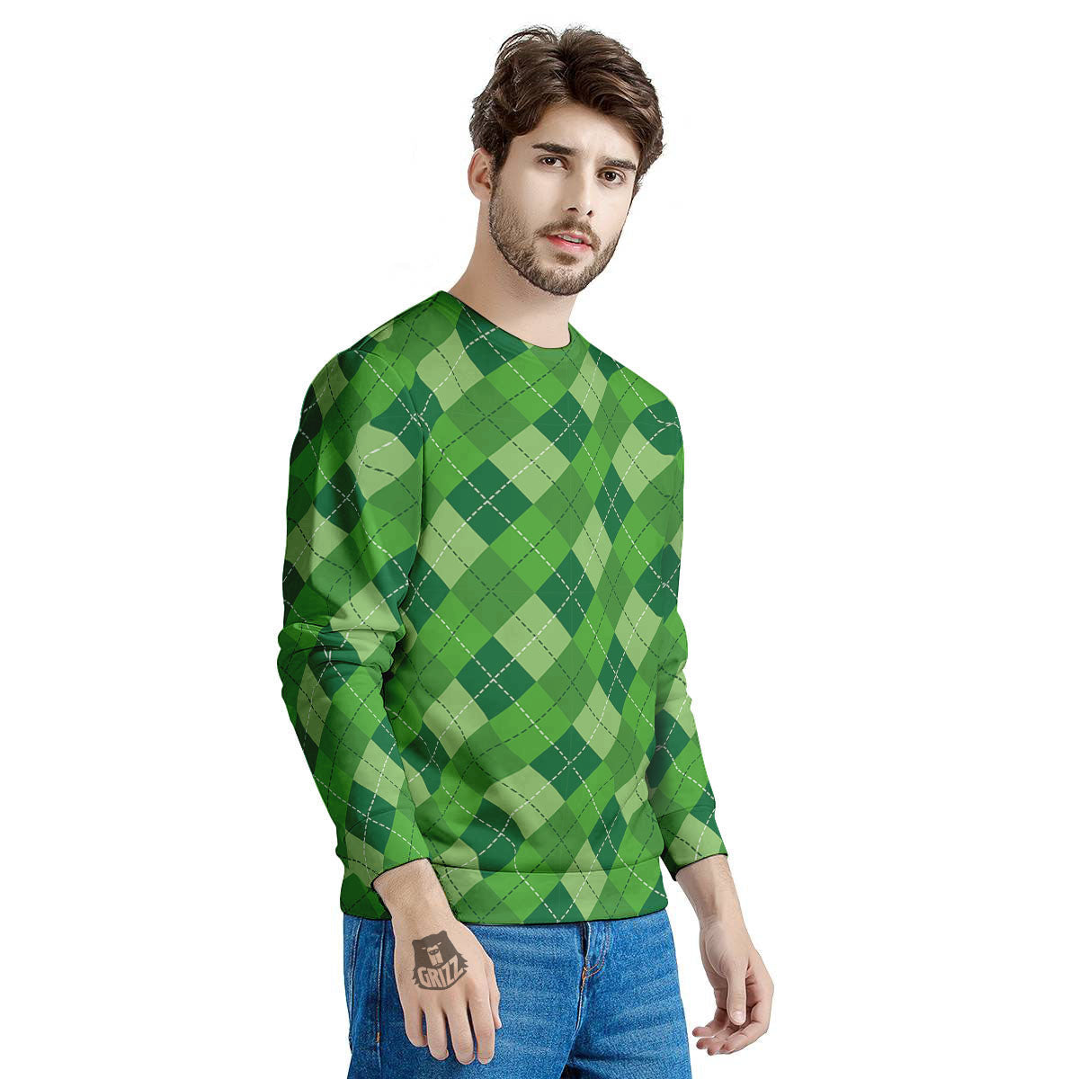 St. Patrick's Day Green Plaid Print Men's Sweatshirt-grizzshop