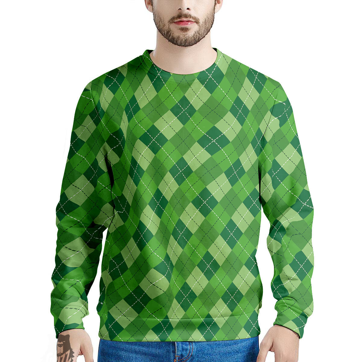 St. Patrick's Day Green Plaid Print Men's Sweatshirt-grizzshop