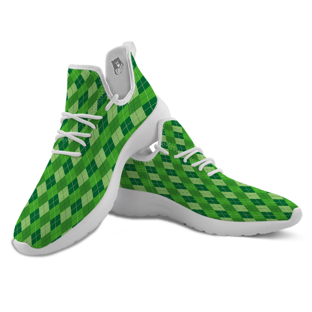 St. Patrick's Day Green Plaid Print White Athletic Shoes-grizzshop