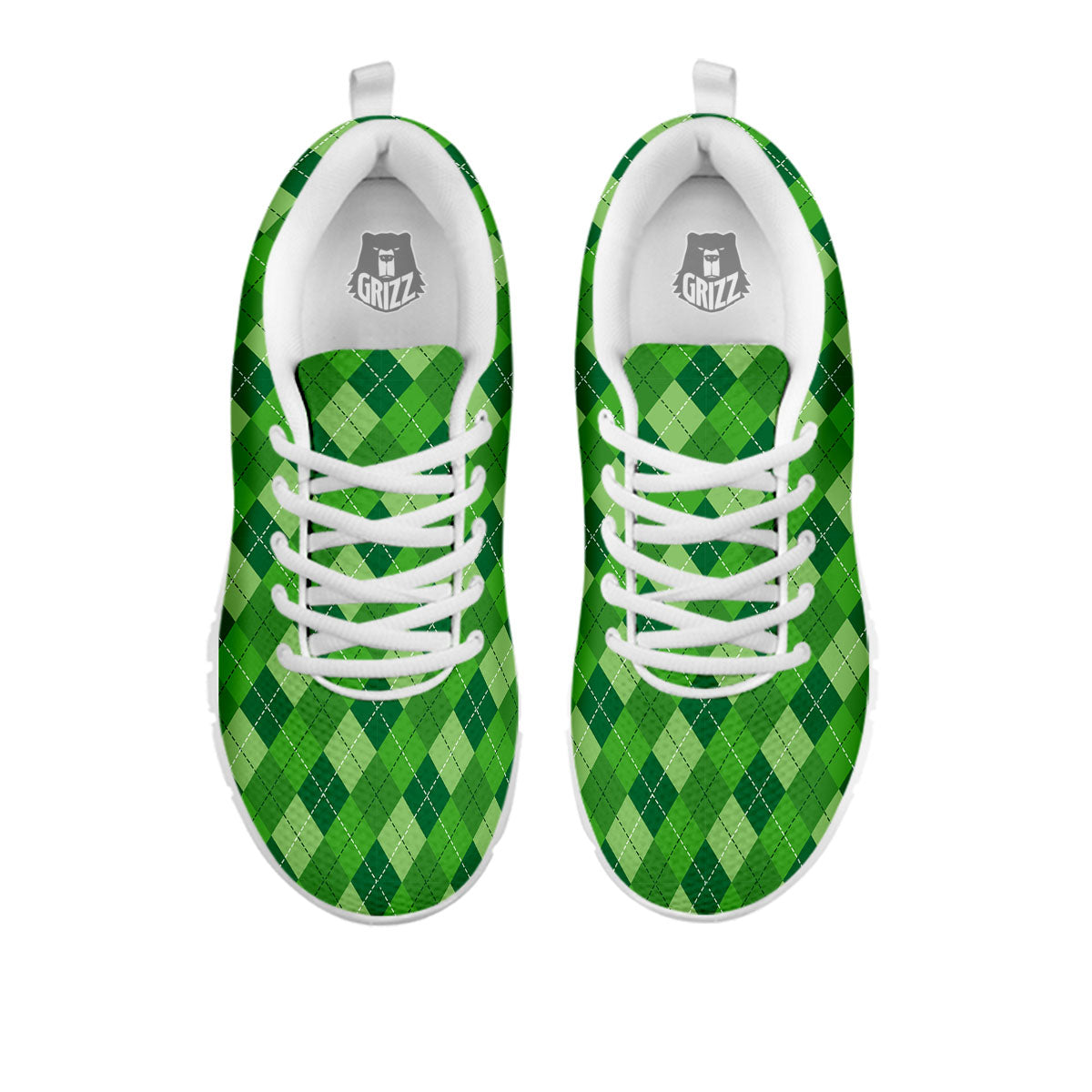 St. Patrick's Day Green Plaid Print White Sneaker-grizzshop