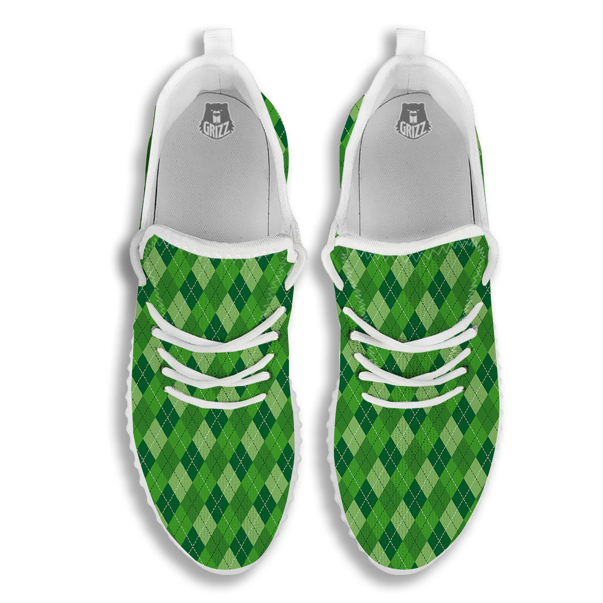 St. Patrick's Day Green Plaid Print White Walking Shoes-grizzshop