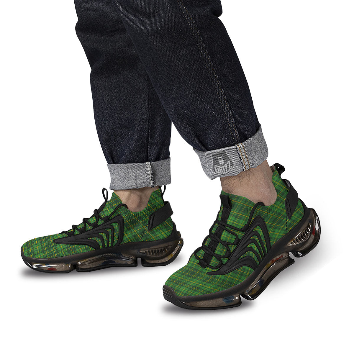 St. Patrick's Day Green Tartan Print Black Gym Shoes-grizzshop