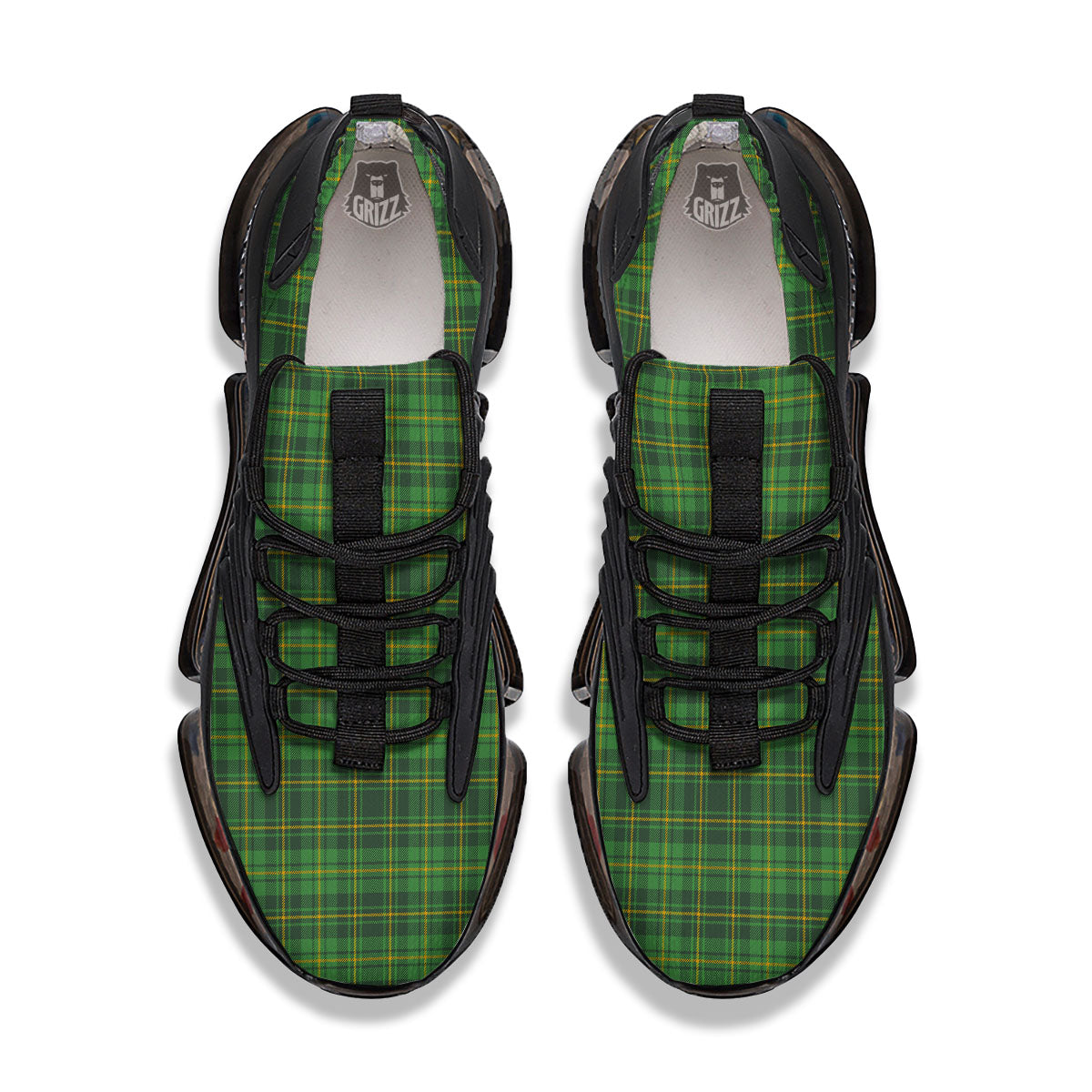 St. Patrick's Day Green Tartan Print Black Gym Shoes-grizzshop