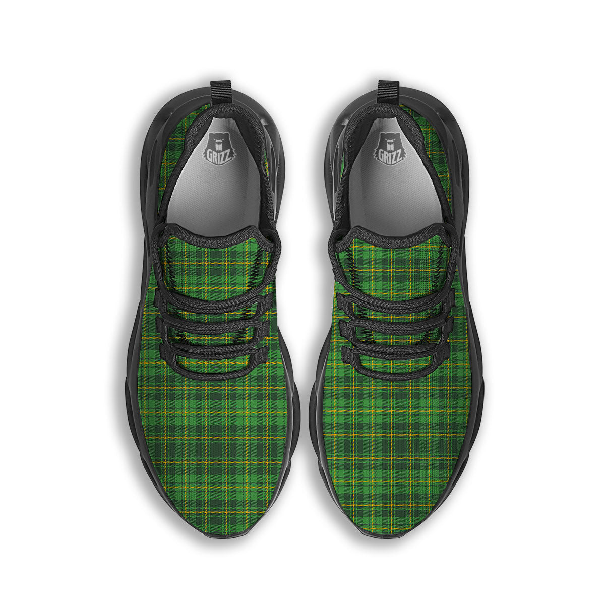 St. Patrick's Day Green Tartan Print Black Running Shoes-grizzshop