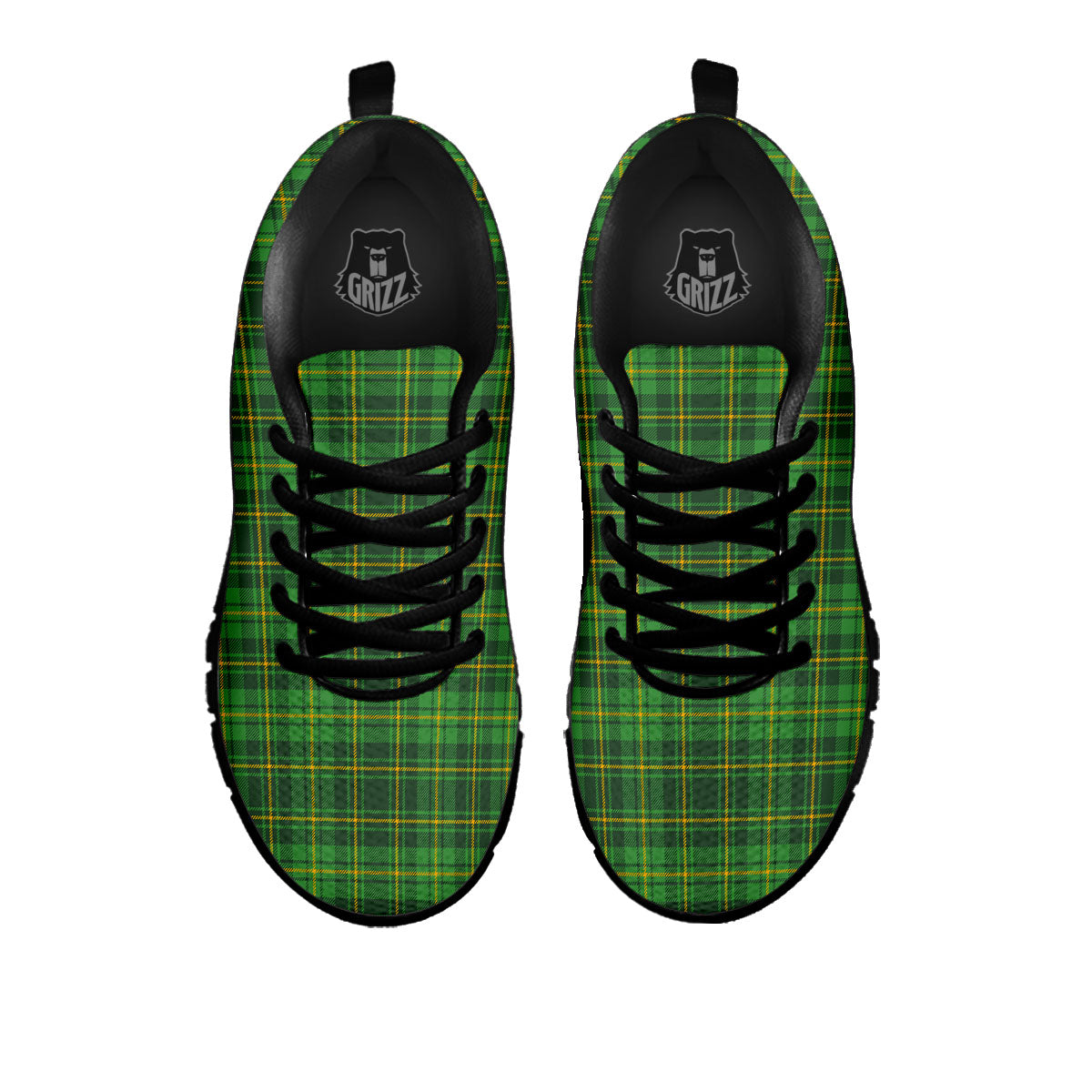 St. Patrick's Day Green Tartan Print Black Sneaker-grizzshop