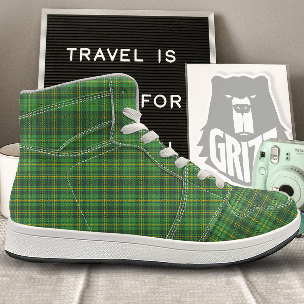 St. Patrick's Day Green Tartan Print High Top Sneakers-grizzshop