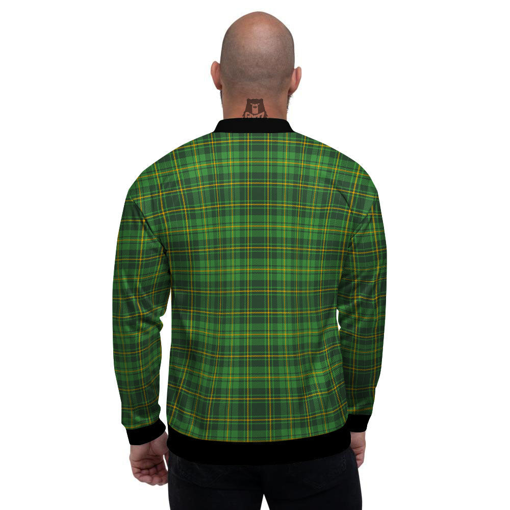 St. Patrick's Day Green Tartan Print Men's Bomber Jacket-grizzshop