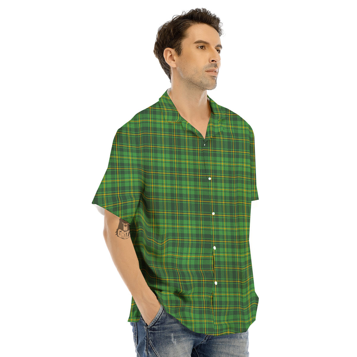 St. Patrick's Day Green Tartan Print Men's Hawaiian Shirt-grizzshop